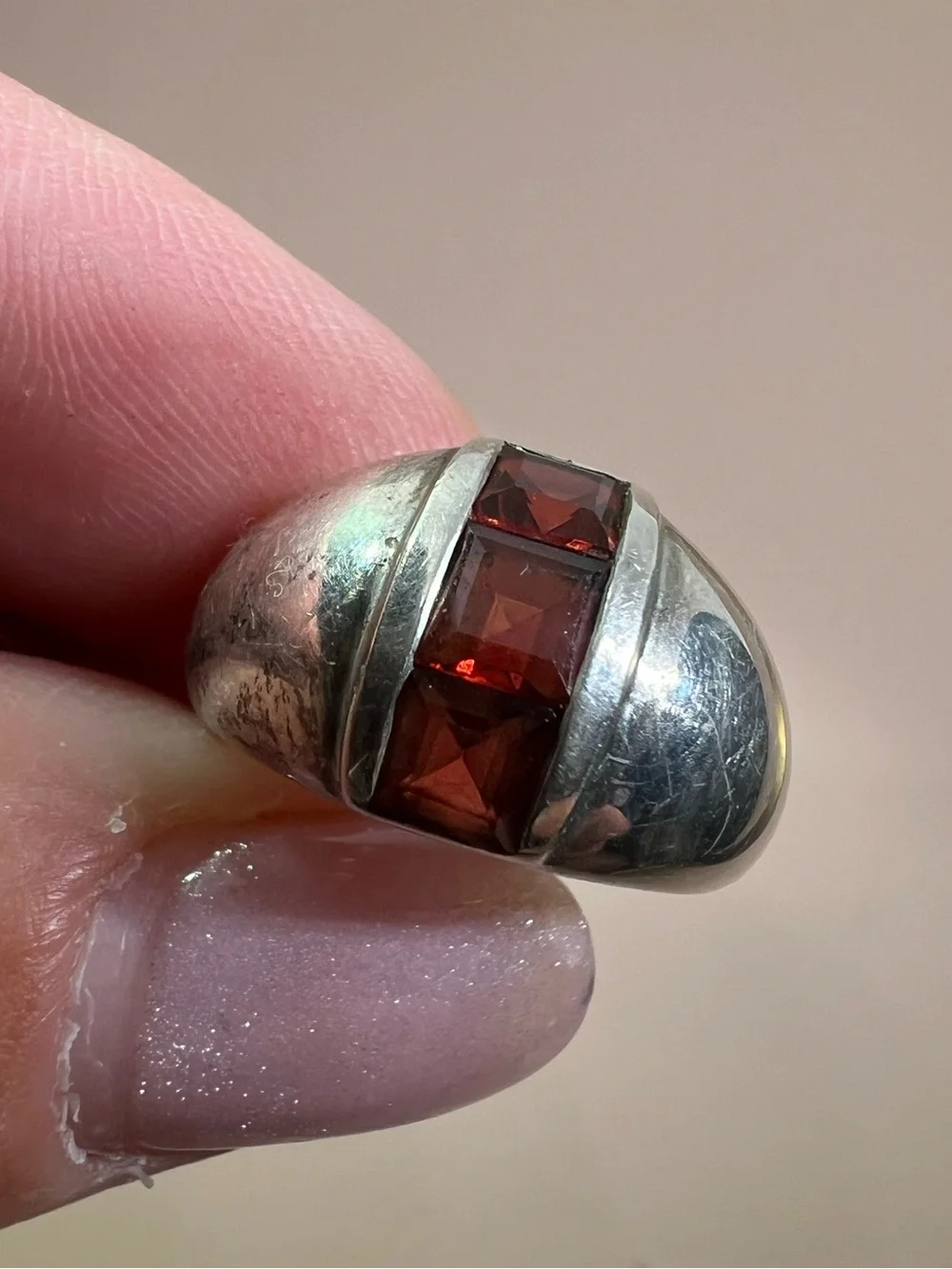 Sterling Silver Ring with Deep Garnet Gemstones